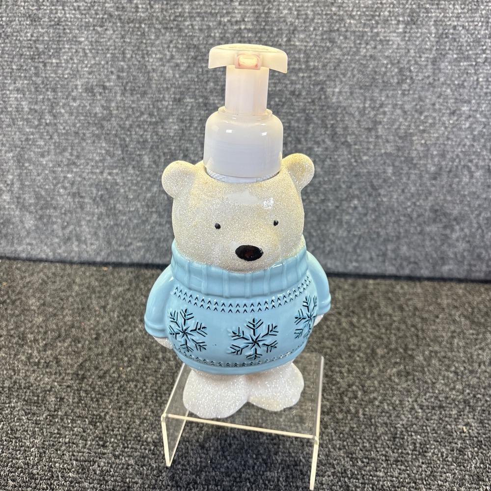 Bath &‎ Body Works~Polar Bear Soap Dispenser~Blue Sweater/Ceramic/Glitter